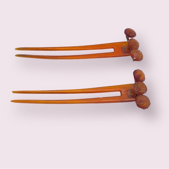 Antique Amber Hairpin Forks Victorian Ornamental Styling Accessory Set - Picture 5 of 11